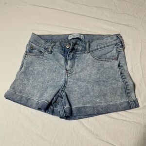 Celebrity Pink Blue Jean Shorts with Distressed Finish